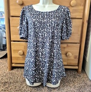 Lomon Scoop Neck Puff Sleeve Floral Tunic Size M